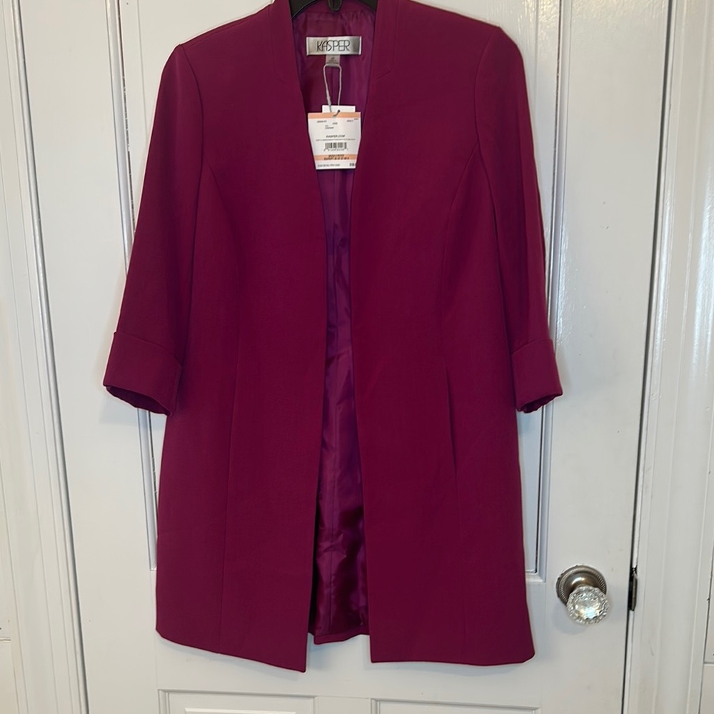 Kasper Magenta Short Sleeve Open Front Blazer‎ size 2P NWT DAMAGED